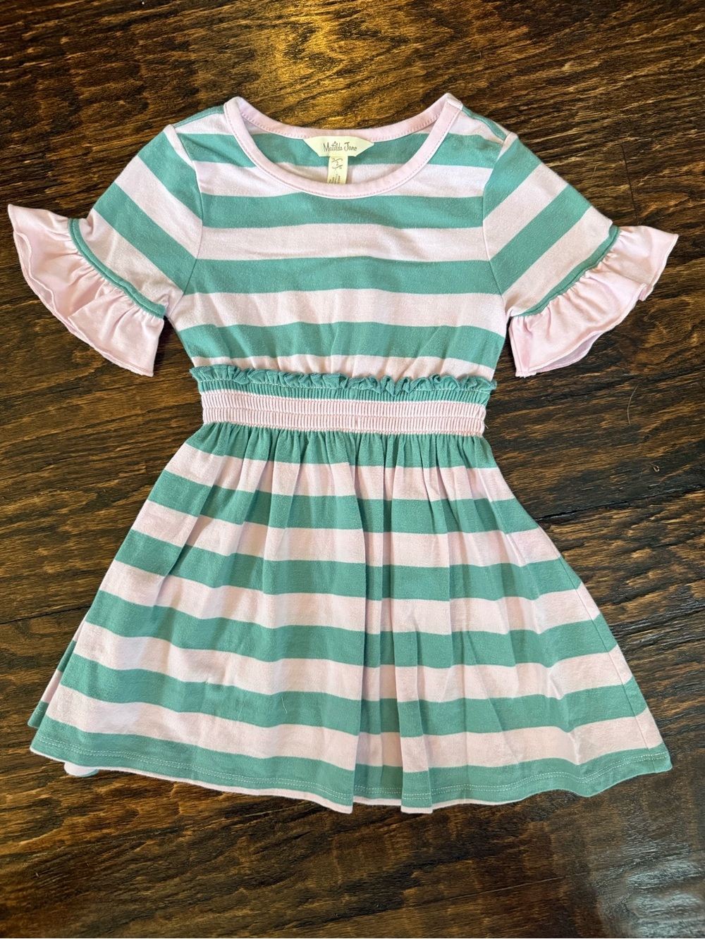 Matilda Jane Mint & Pink Striped Smocked Waist Dress